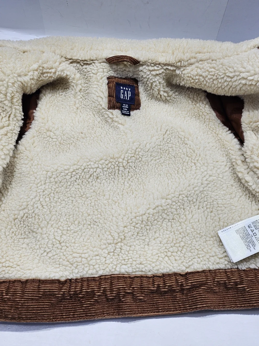 GAP BROWN CORDUROY SHERPA JACKET BABY TODDLER SIZE 18-24